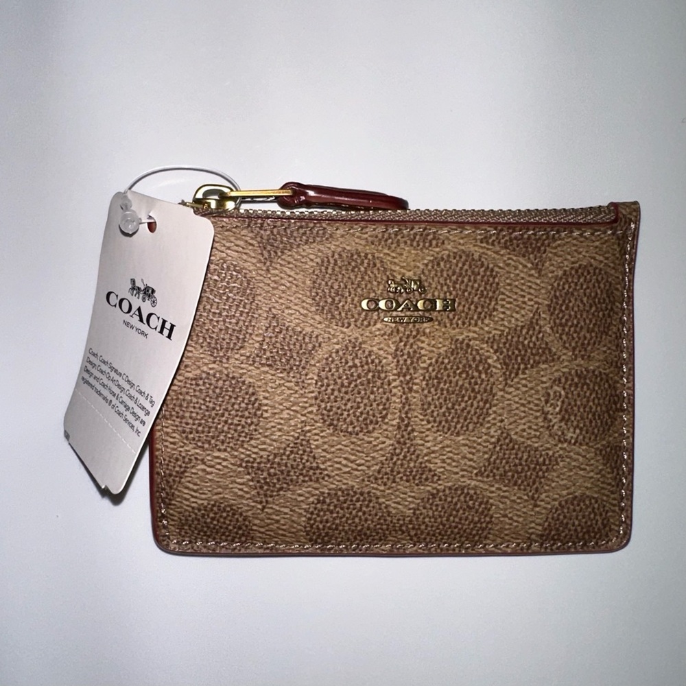 NWT COACH Mini Skinny Colorblock Signature Wallet Card Holder in Tan Rust